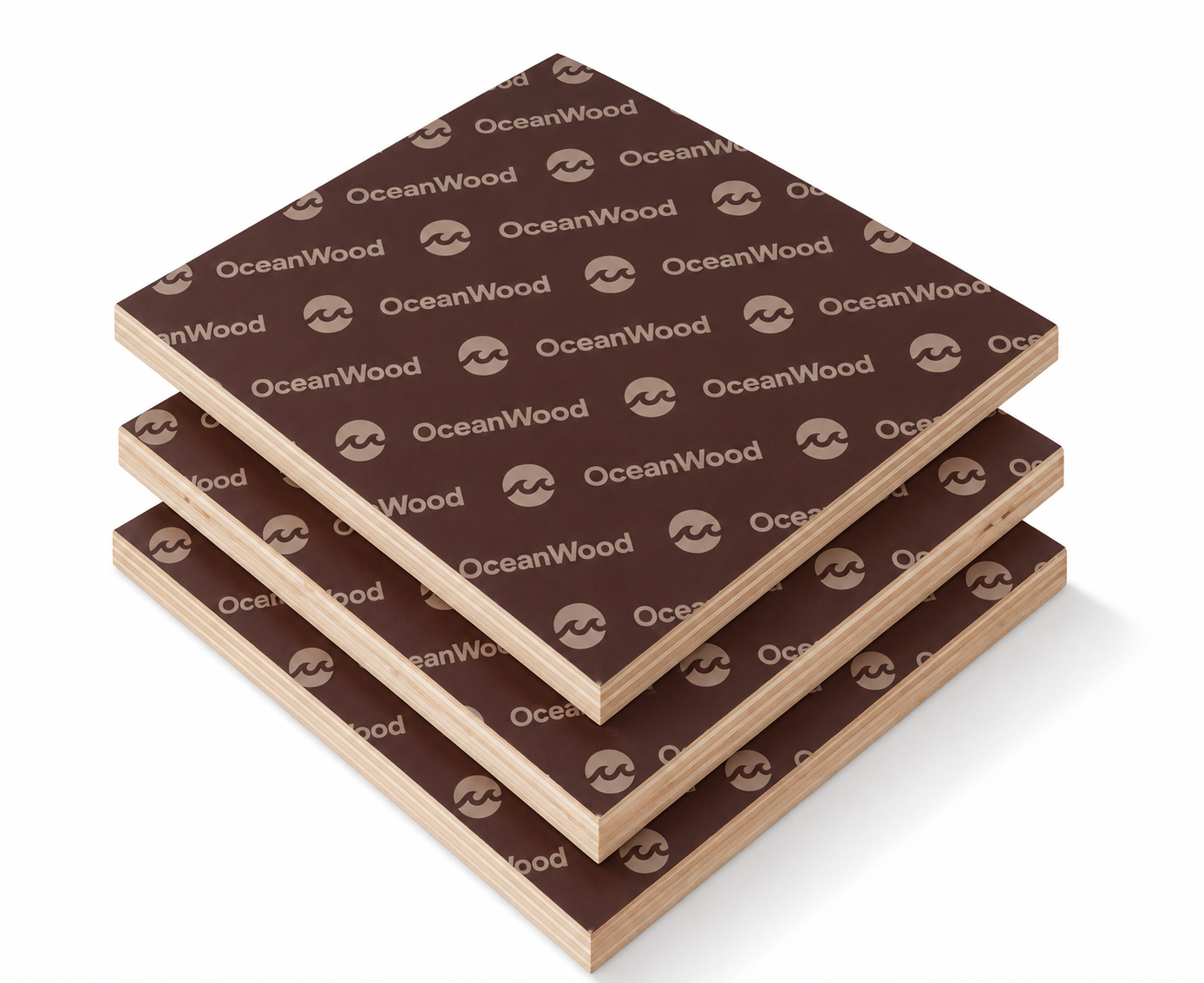 Film faced plywood panels stacked upright